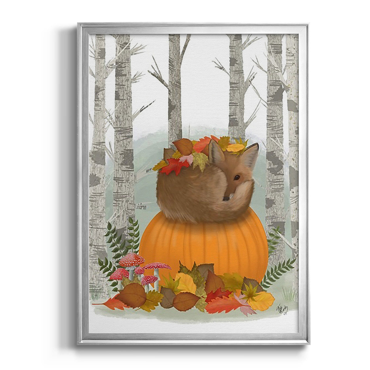 Fox Curled on Pumpkin Premium Framed Print - Ready to Hang