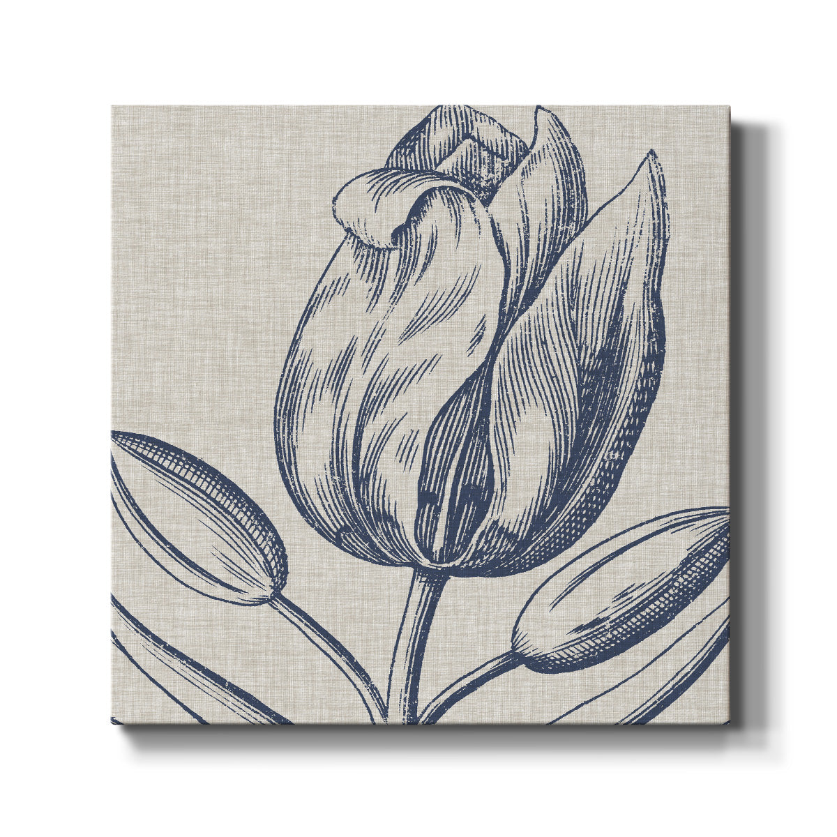 Indigo Floral on Linen IV-Premium Gallery Wrapped Canvas - Ready to Hang