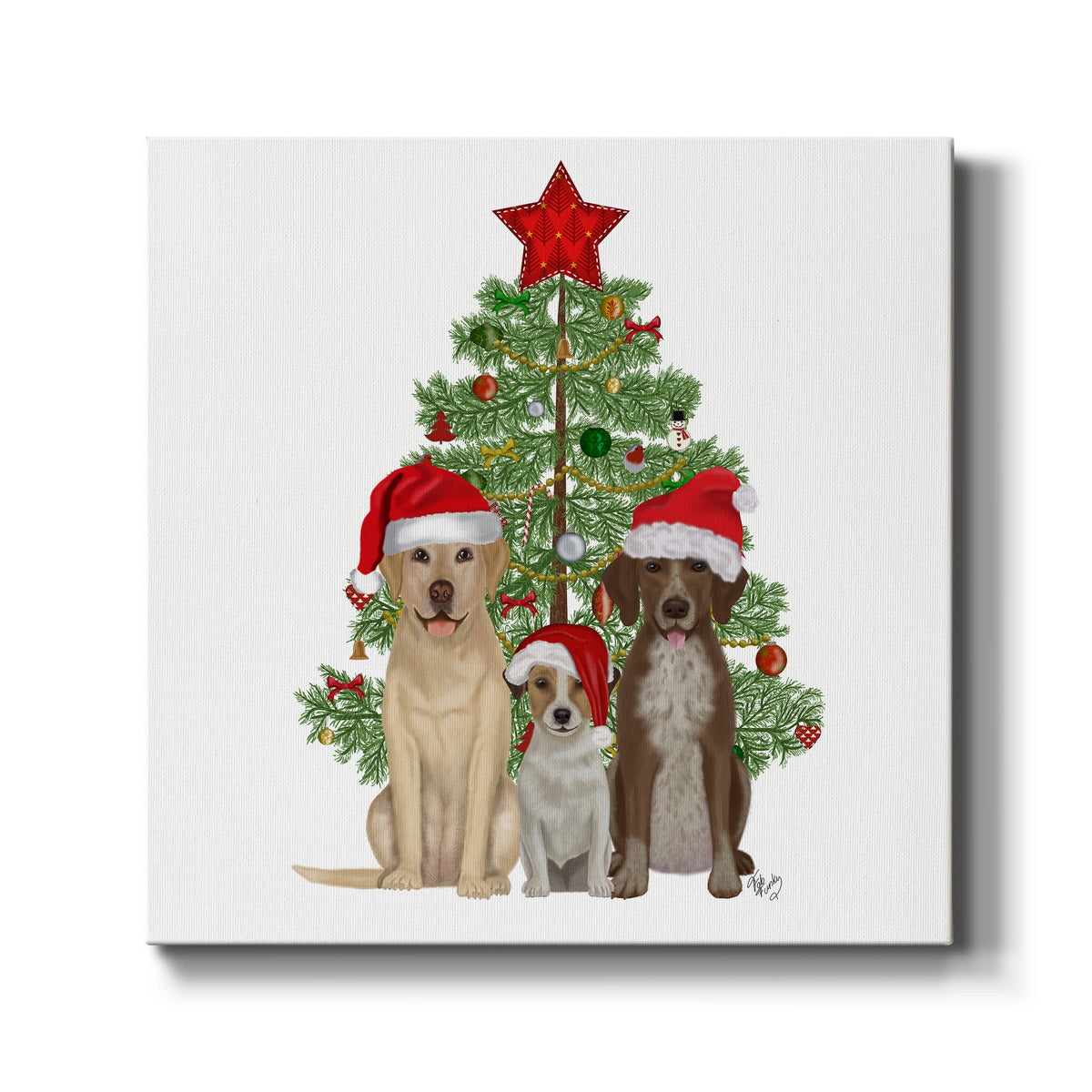 Christmas Des - Dog Trio Christmas Tree - Canvas Art Print
