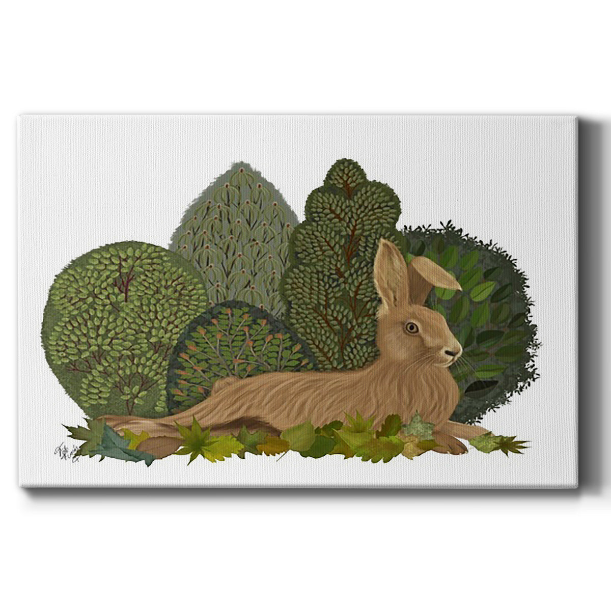 Hare Reclining in Leaves Premium Gallery Wrapped Canvas - Ready to Hang