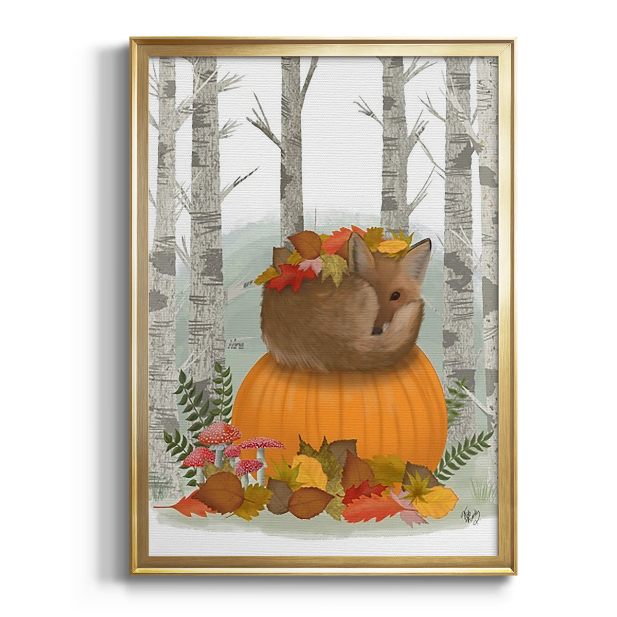 Fox Curled on Pumpkin Premium Framed Print - Ready to Hang