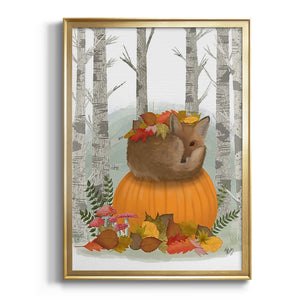 Fox Curled on Pumpkin Premium Framed Print - Ready to Hang