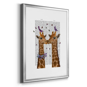 Kissing Giraffes with Birds Premium Framed Print - Ready to Hang