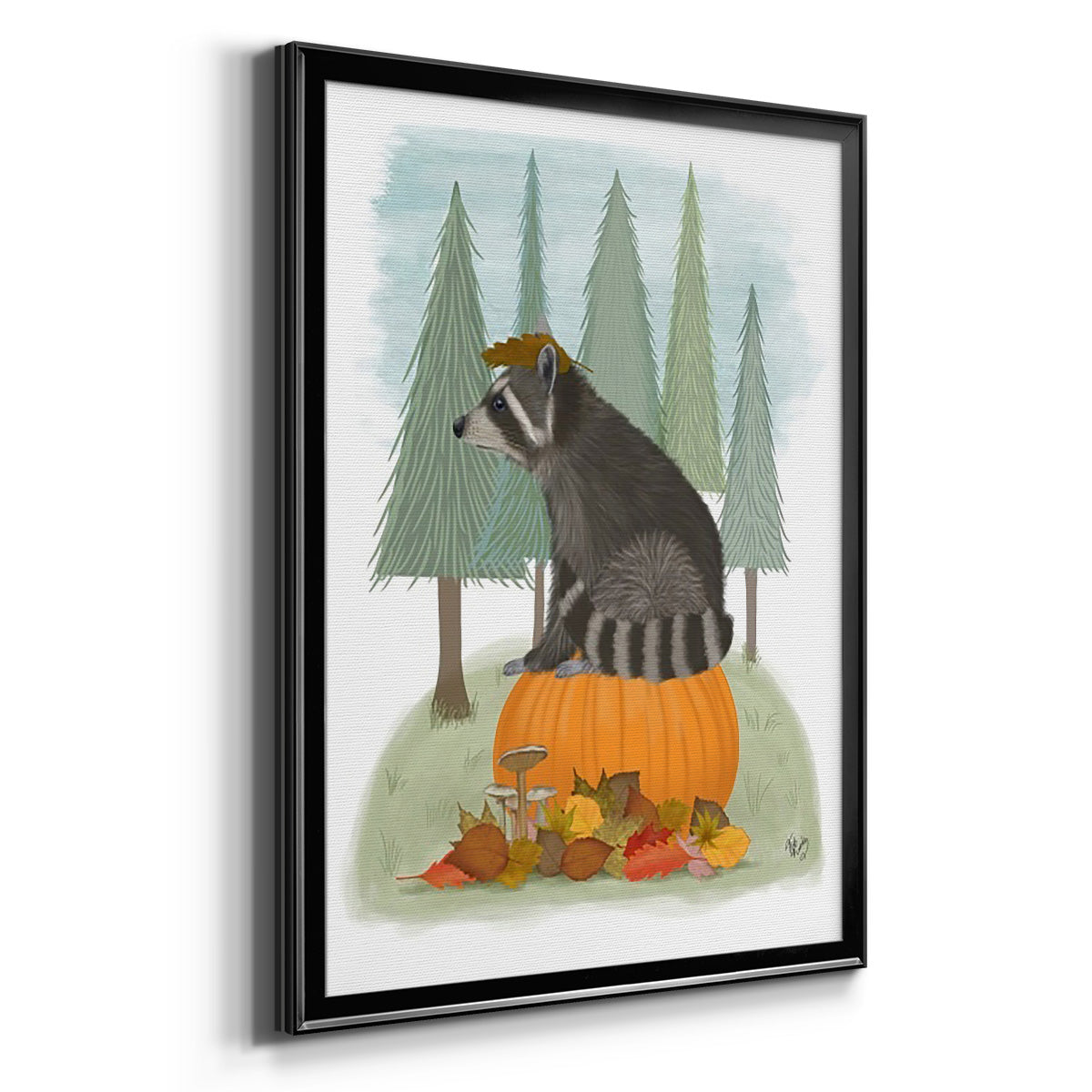 Raccoon On Pumpkin Premium Framed Print - Ready to Hang