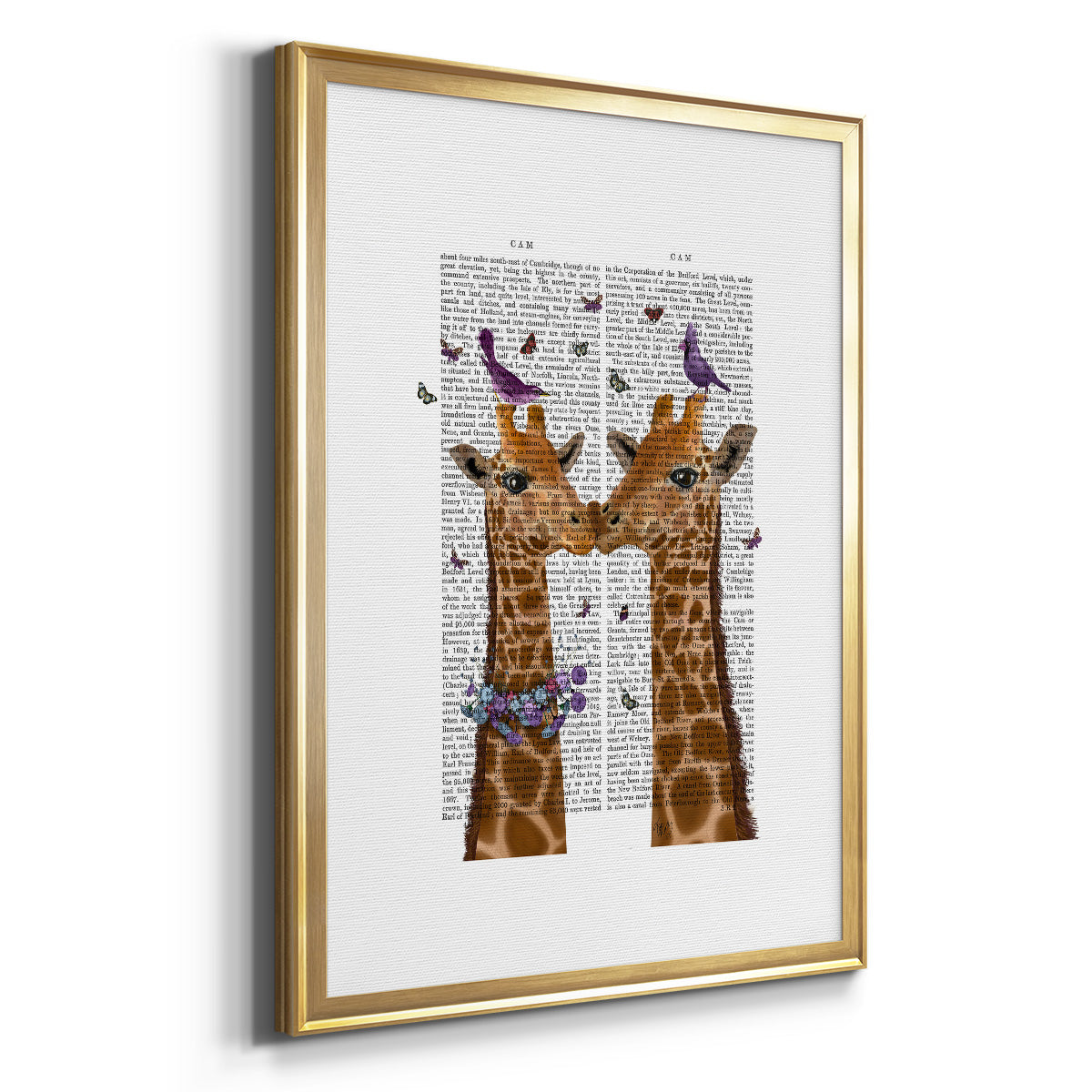 Kissing Giraffes with Birds Premium Framed Print - Ready to Hang