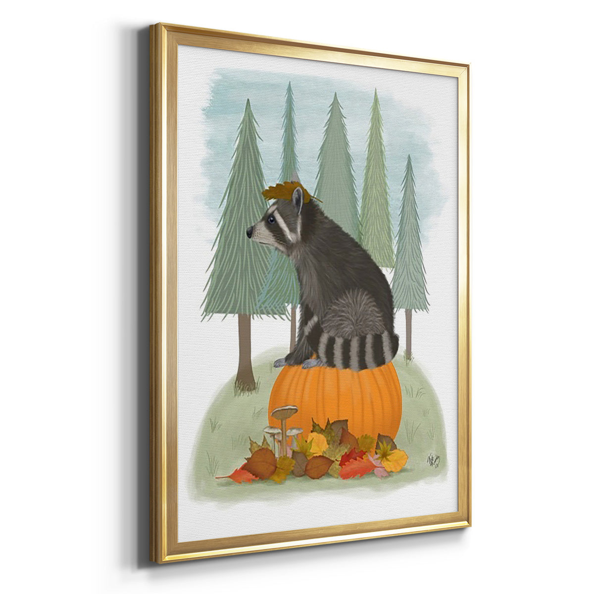 Raccoon On Pumpkin Premium Framed Print - Ready to Hang