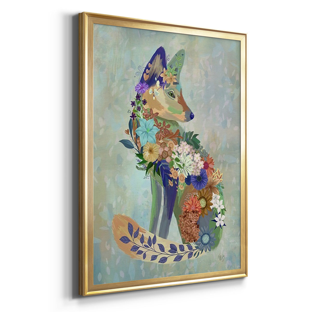 Fantastic Florals Fox, Sitting Premium Framed Print - Ready to Hang