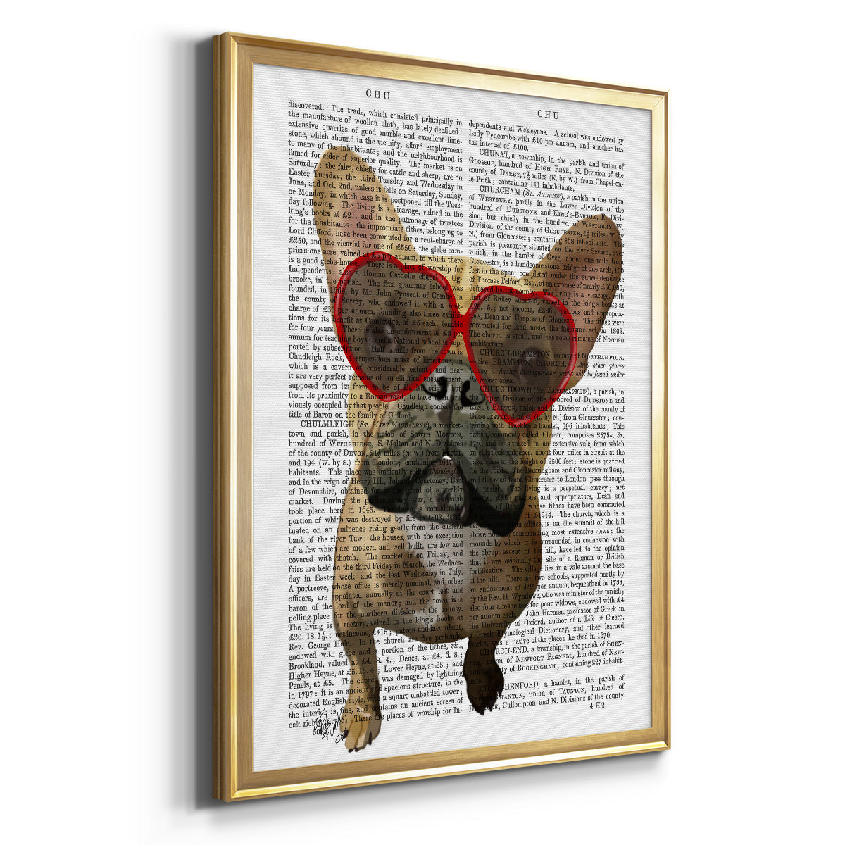 French Bulldog and Heart Glasses Premium Framed Print - Ready to Hang