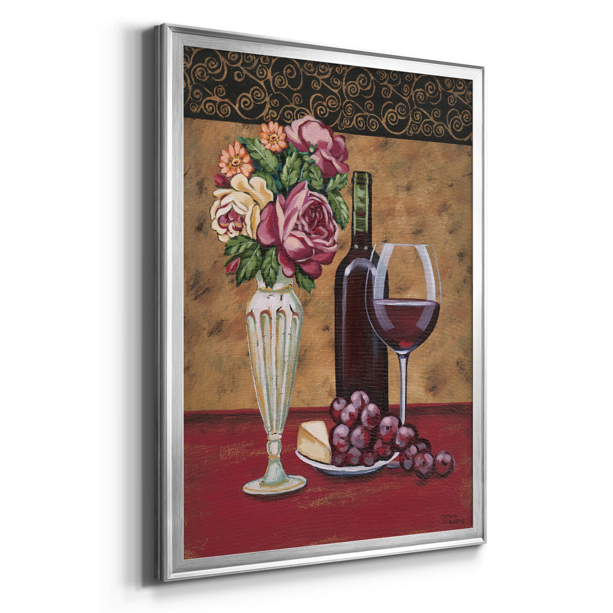 Vintage Flowers and Wine I Premium Framed Print - Ready to Hang