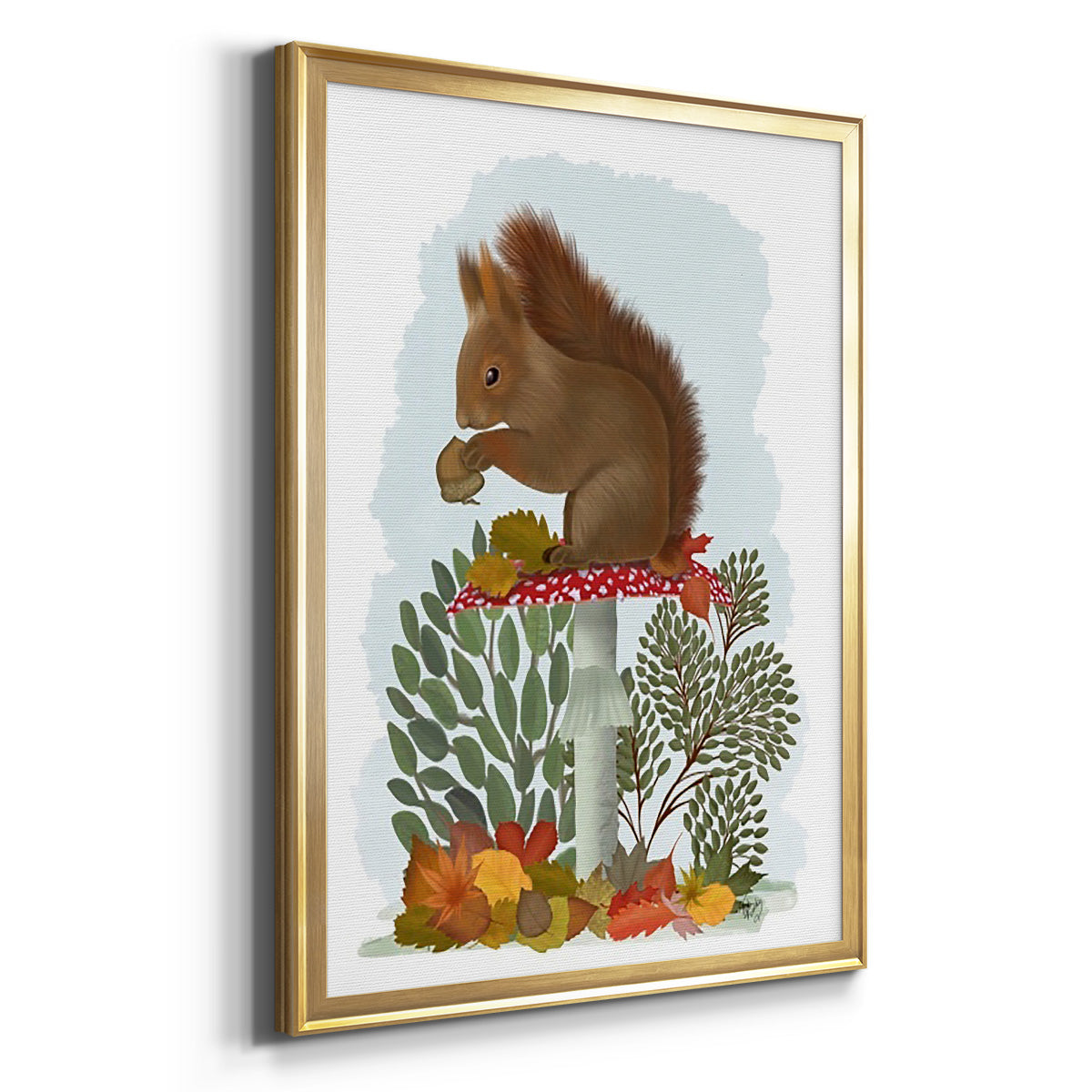 Red Squirrel On Mushroom Premium Framed Print - Ready to Hang