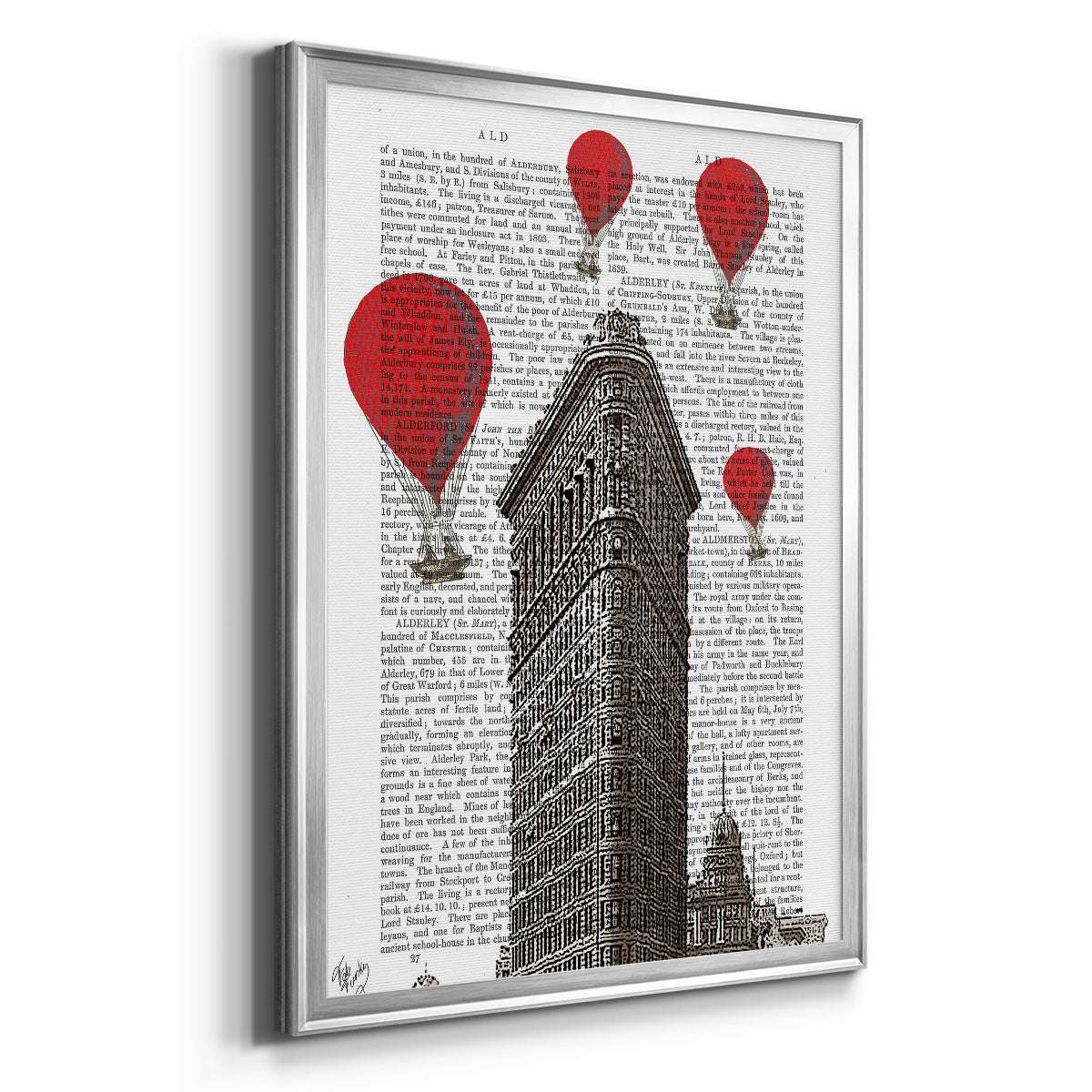 Flat Iron Building and Red Hot Air Balloons Premium Framed Print - Ready to Hang