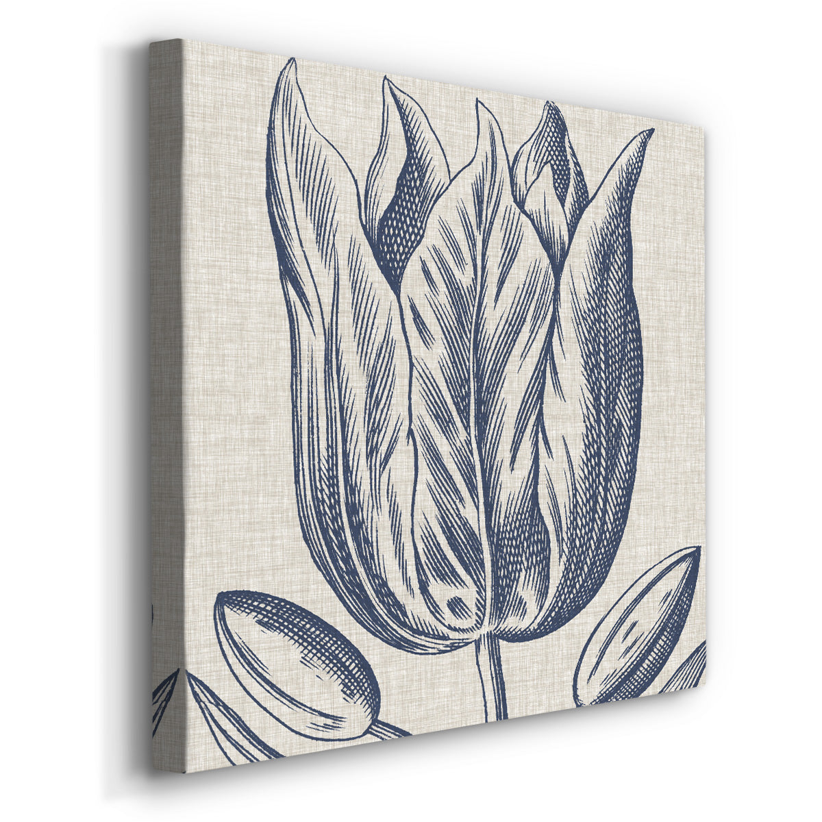 Indigo Floral on Linen VI-Premium Gallery Wrapped Canvas - Ready to Hang