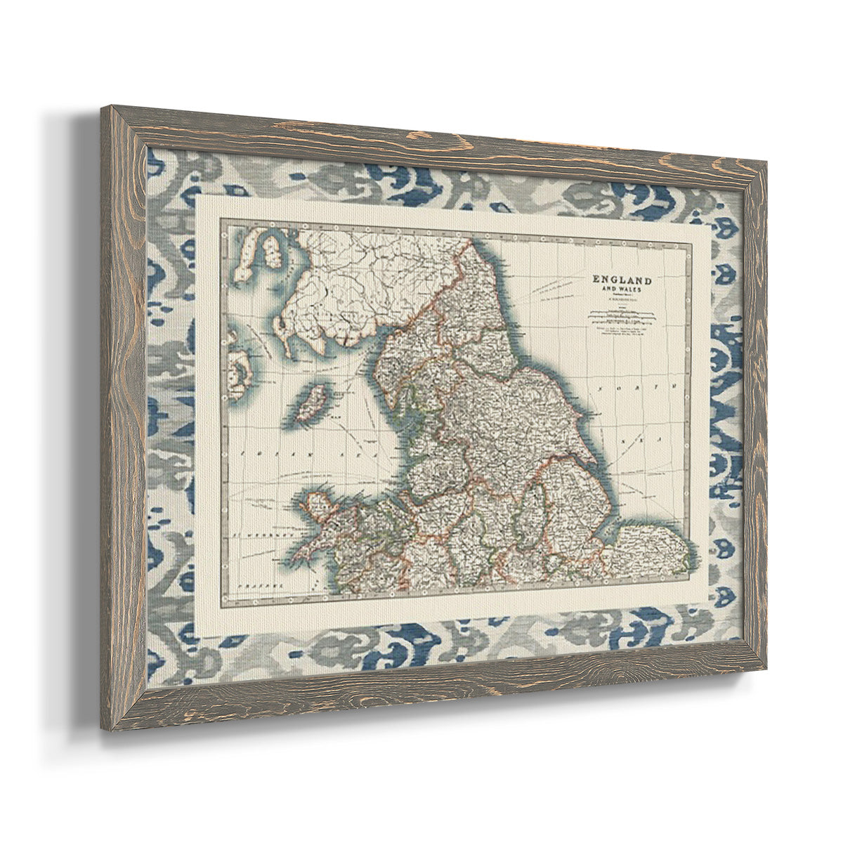Bordered Map of England & Wales-Premium Framed Canvas - Ready to Hang