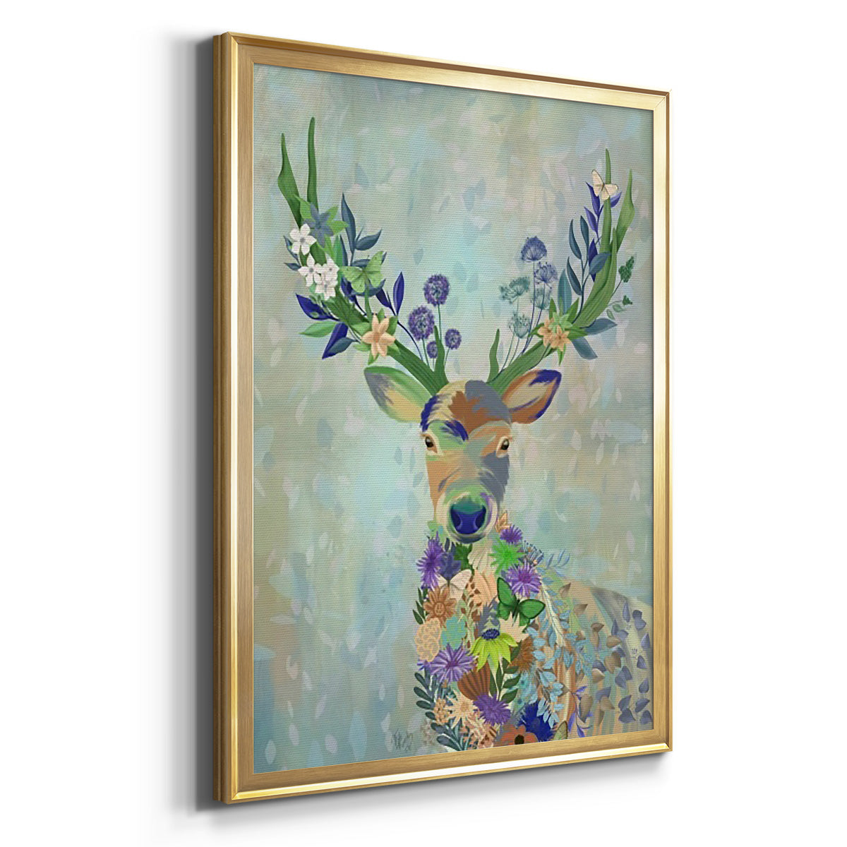 Fantastic Florals Deer, Portrait Premium Framed Print - Ready to Hang