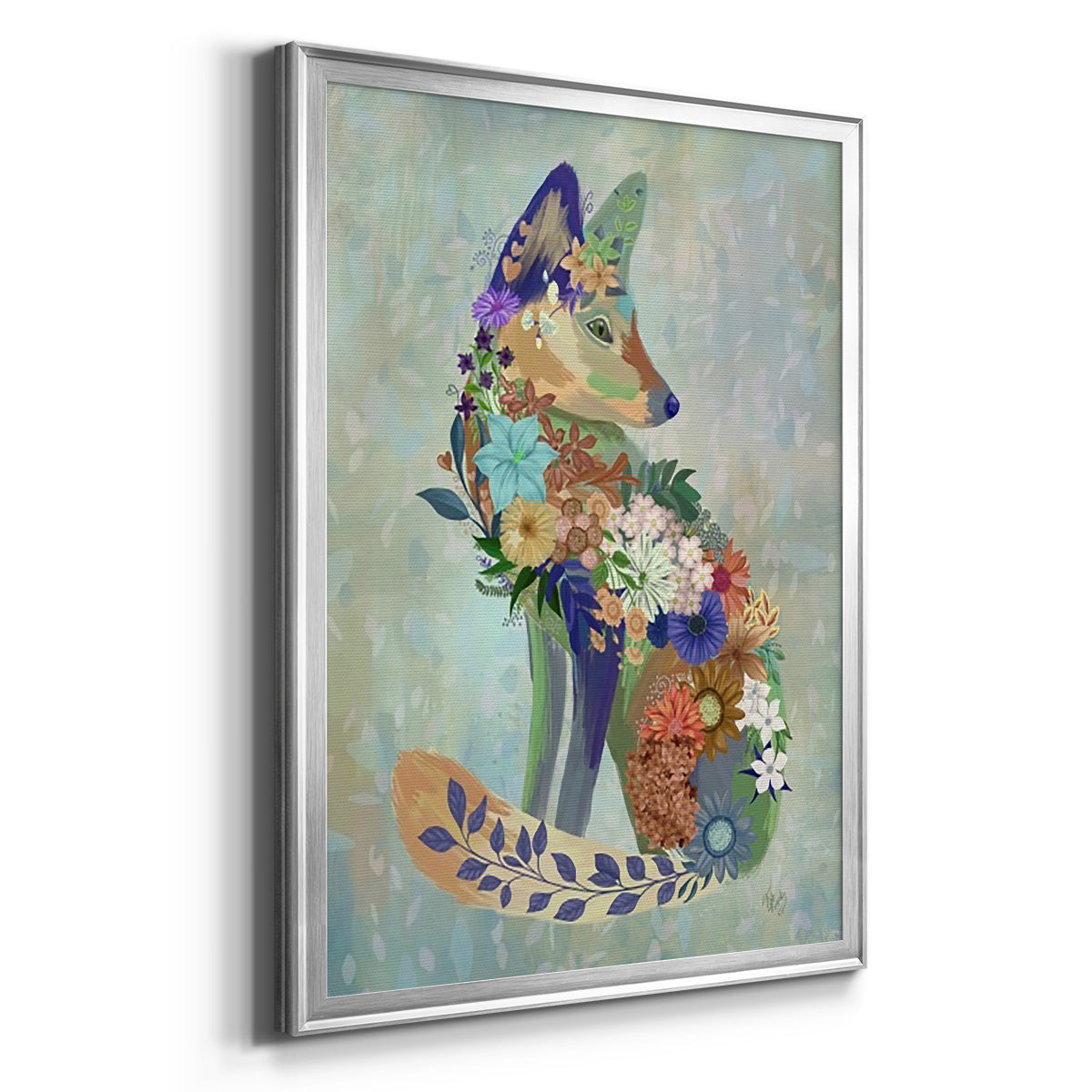 Fantastic Florals Fox, Sitting Premium Framed Print - Ready to Hang