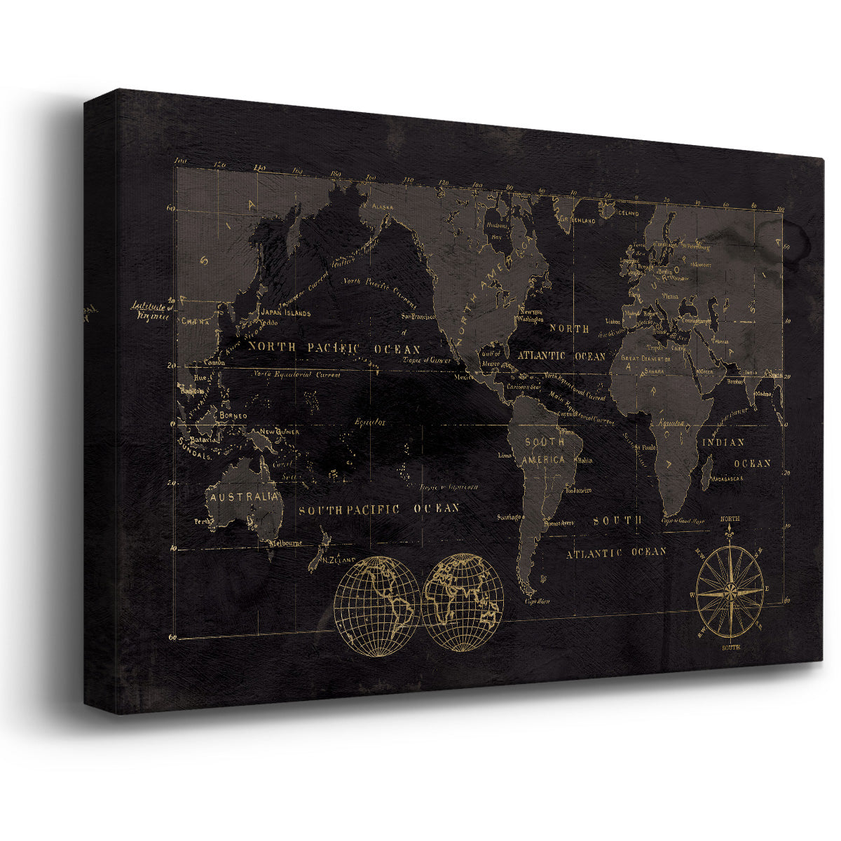 Black Gold Map Premium Gallery Wrapped Canvas - Ready to Hang