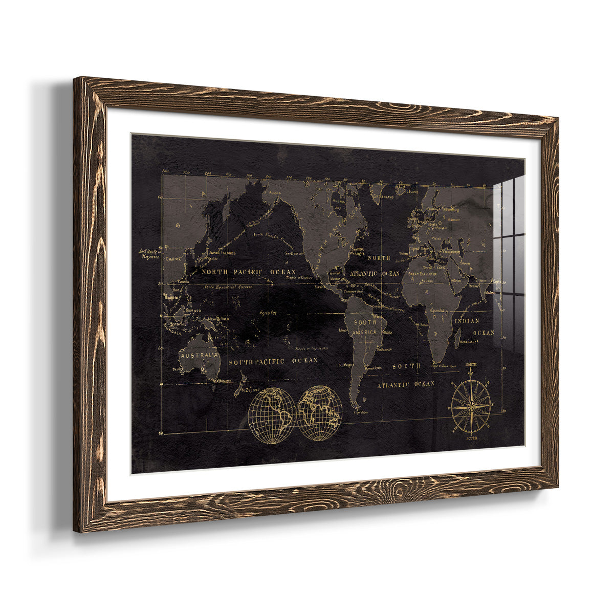 Black Gold Map-Premium Framed Print - Ready to Hang