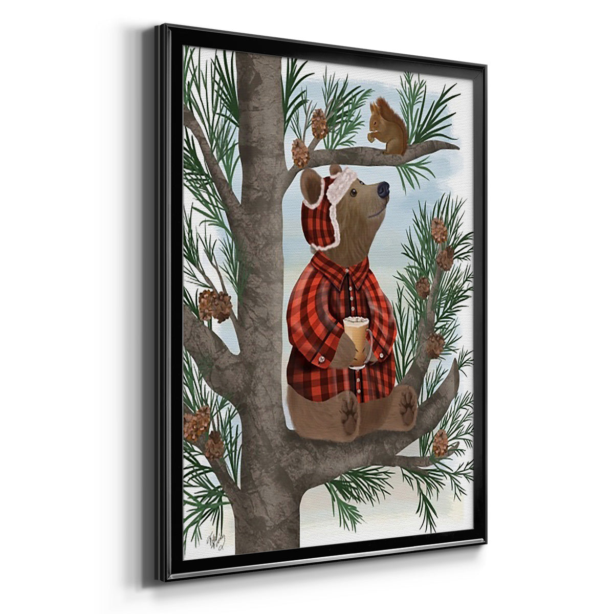 Lumberjack Bear Pine Tree Coffee Break Premium Framed Print - Ready to Hang