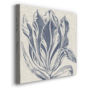 Indigo Floral on Linen I-Premium Gallery Wrapped Canvas - Ready to Hang