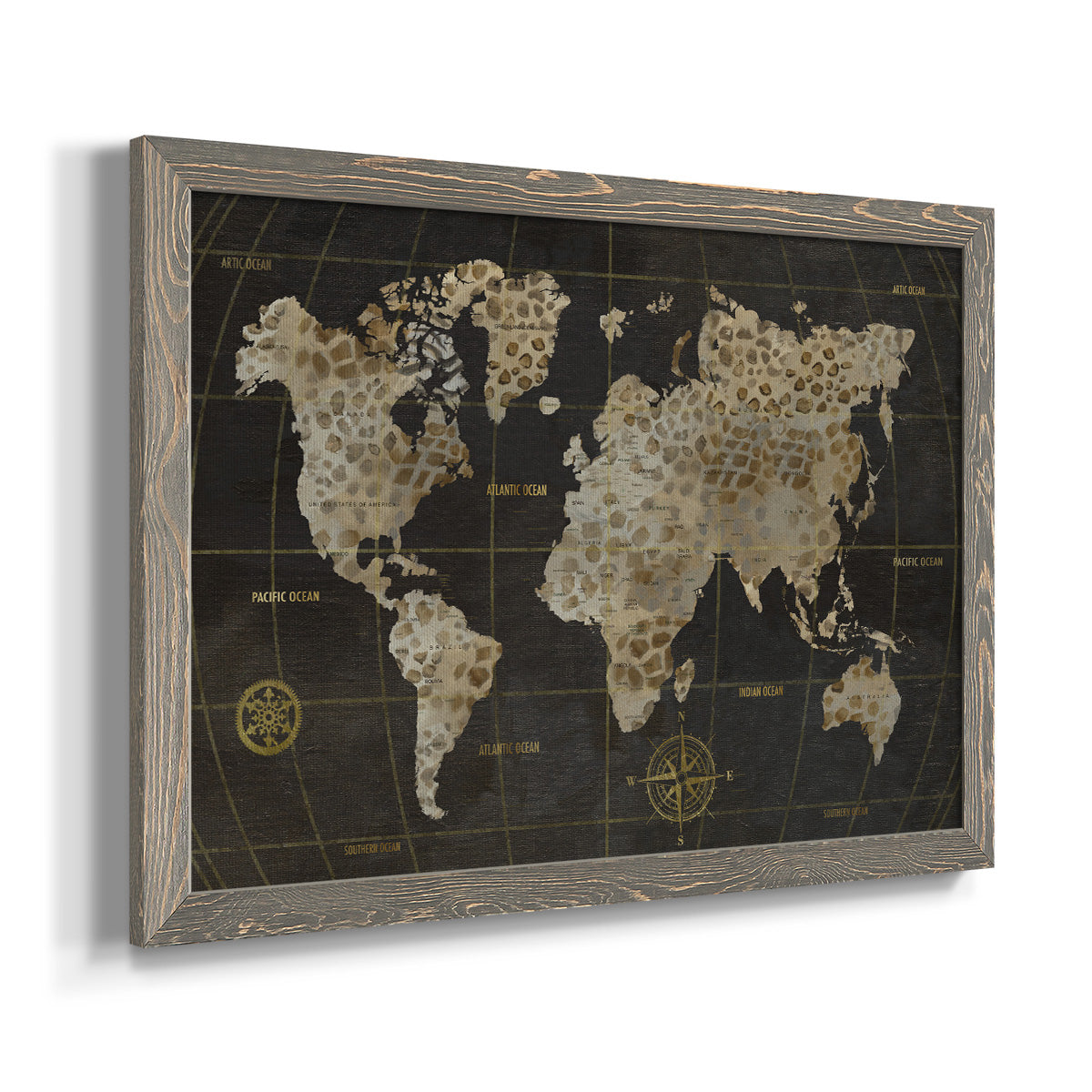 Safari World Map-Premium Framed Canvas - Ready to Hang