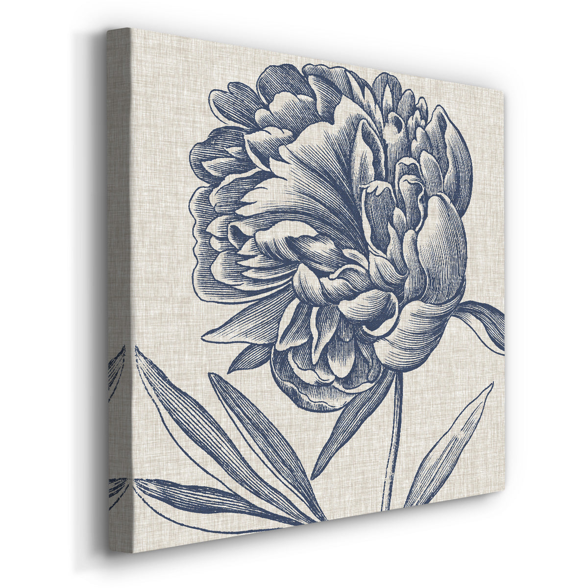 Indigo Floral on Linen II-Premium Gallery Wrapped Canvas - Ready to Hang