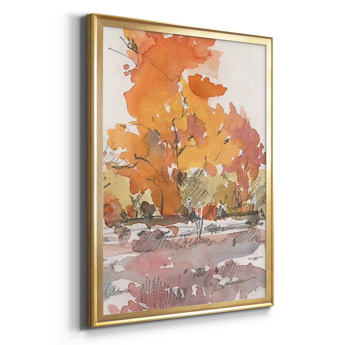 Watercolor Treeline Sketch II Premium Framed Print - Ready to Hang