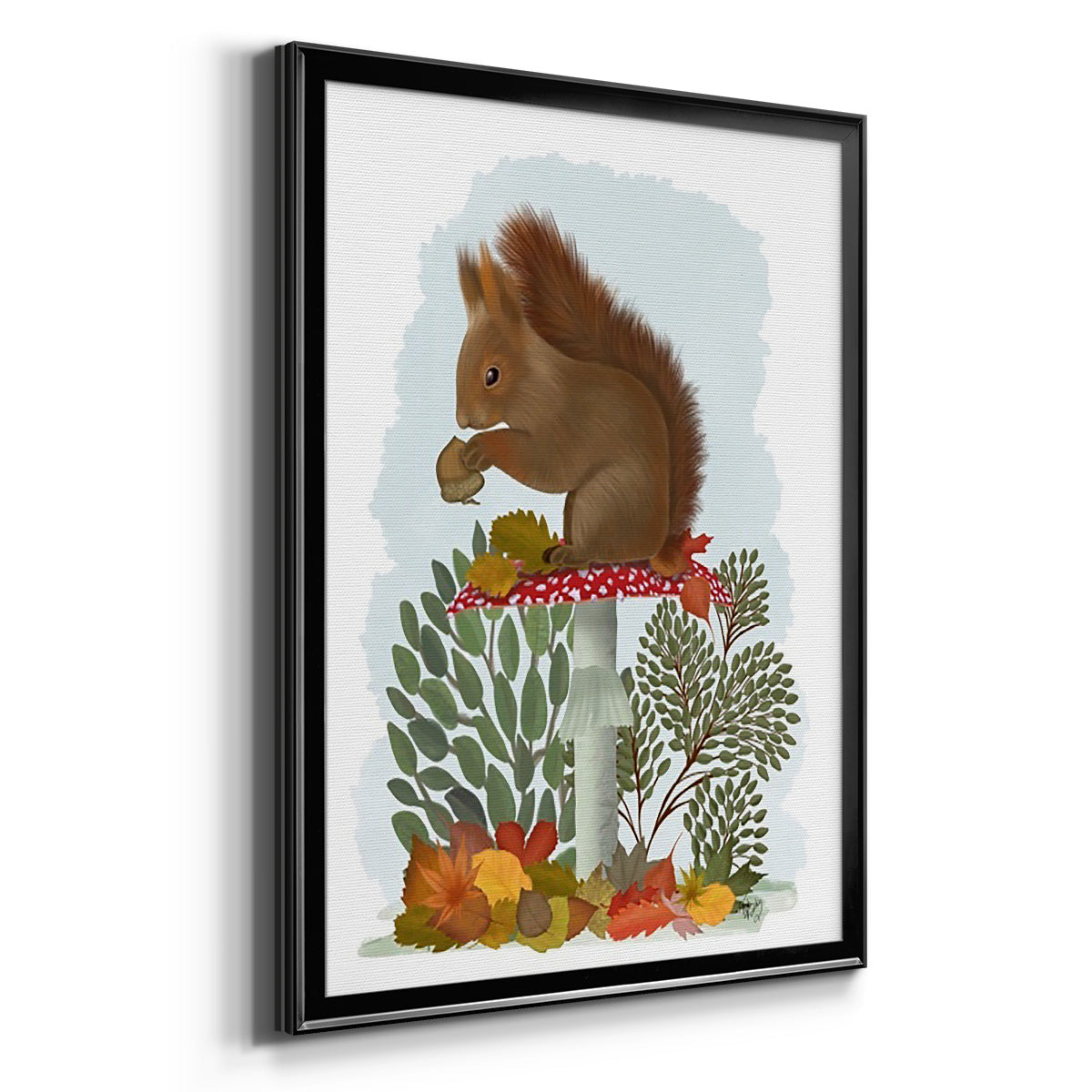 Red Squirrel On Mushroom Premium Framed Print - Ready to Hang