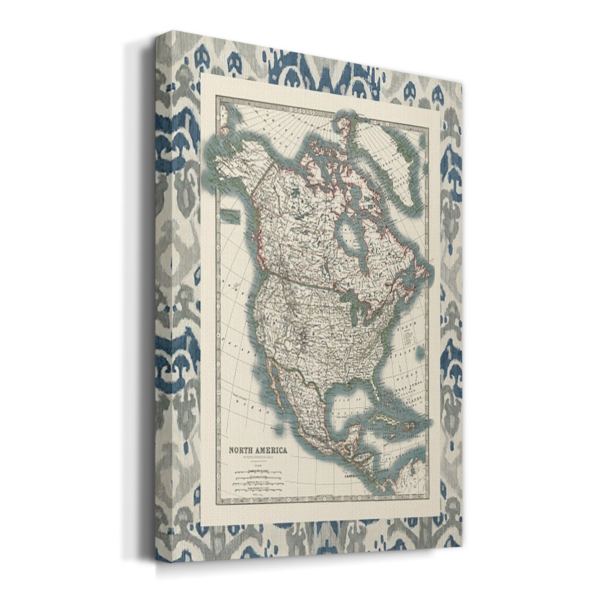 Bordered Map of North America Premium Gallery Wrapped Canvas - Ready to Hang