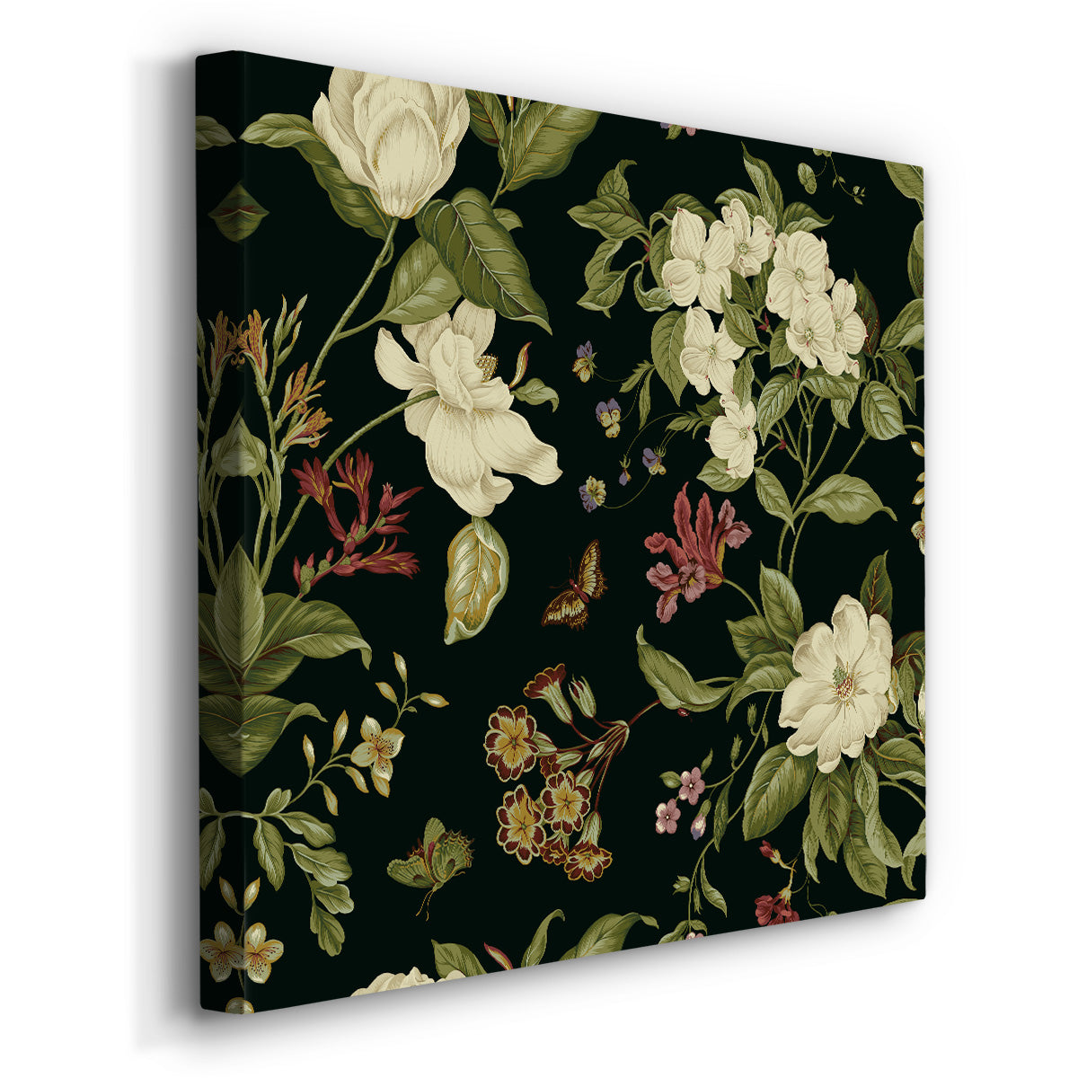 Garden Floral on Black II-Premium Gallery Wrapped Canvas - Ready to Hang