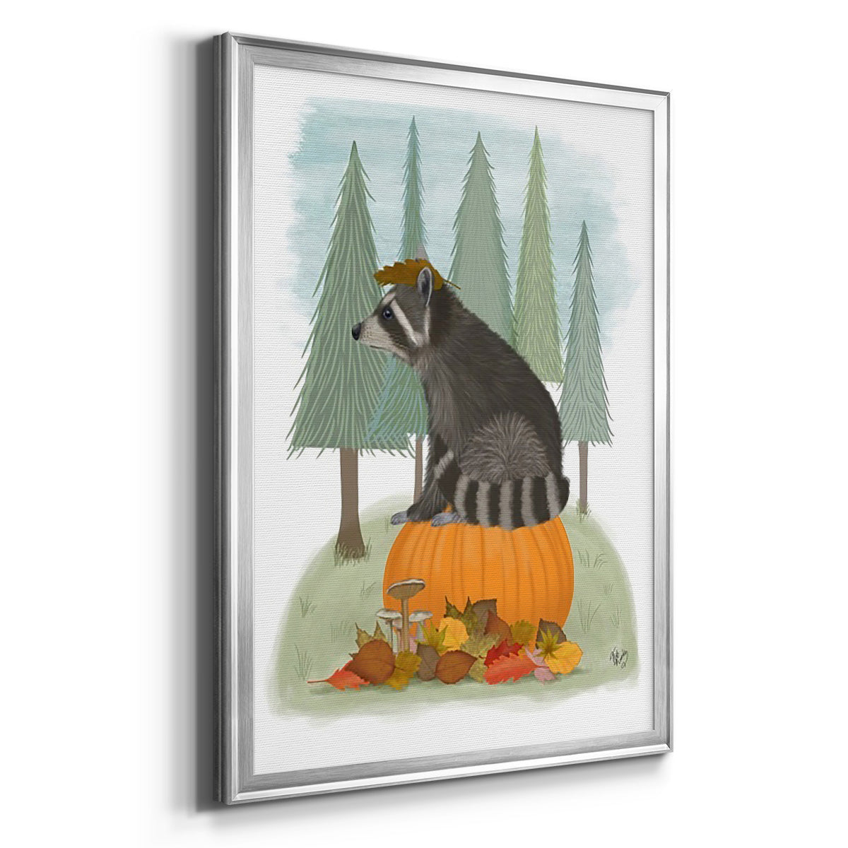 Raccoon On Pumpkin Premium Framed Print - Ready to Hang