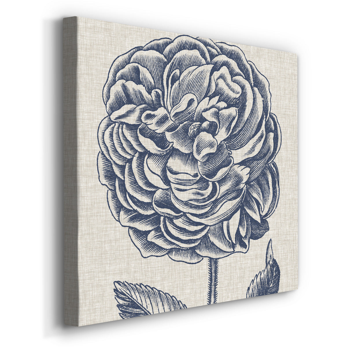 Indigo Floral on Linen V-Premium Gallery Wrapped Canvas - Ready to Hang