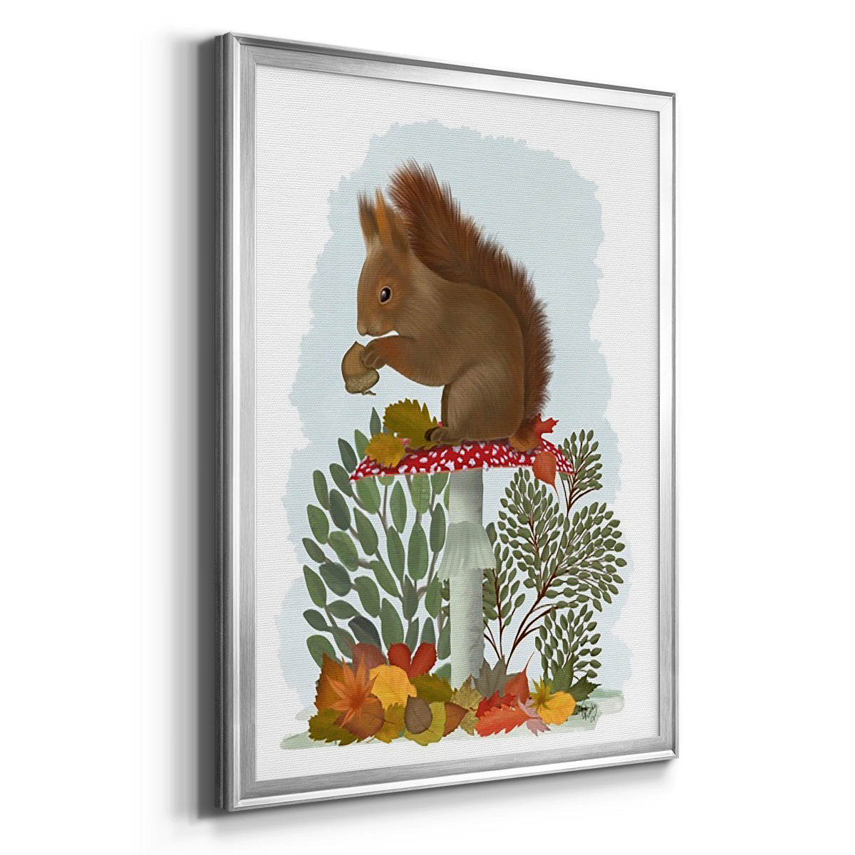 Red Squirrel On Mushroom Premium Framed Print - Ready to Hang