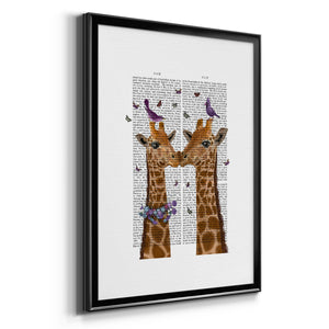 Kissing Giraffes with Birds Premium Framed Print - Ready to Hang