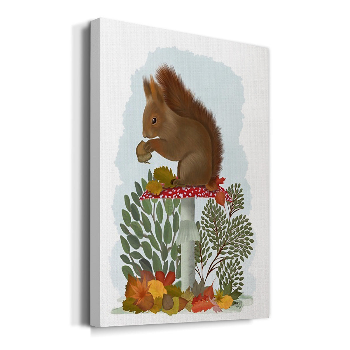 Red Squirrel On Mushroom Premium Gallery Wrapped Canvas - Ready to Hang