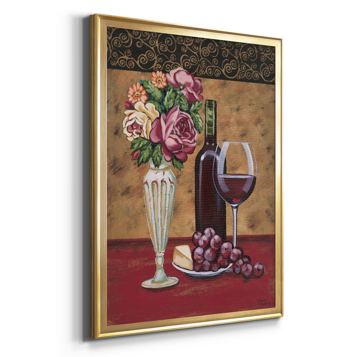 Vintage Flowers and Wine I Premium Framed Print - Ready to Hang