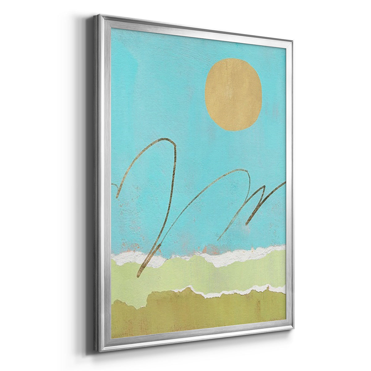 Green and Gold Pieced Landscape II Premium Framed Print - Ready to Hang