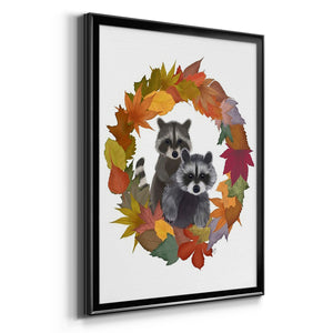 Raccoons Autumn Leaf Wreath Premium Framed Print - Ready to Hang