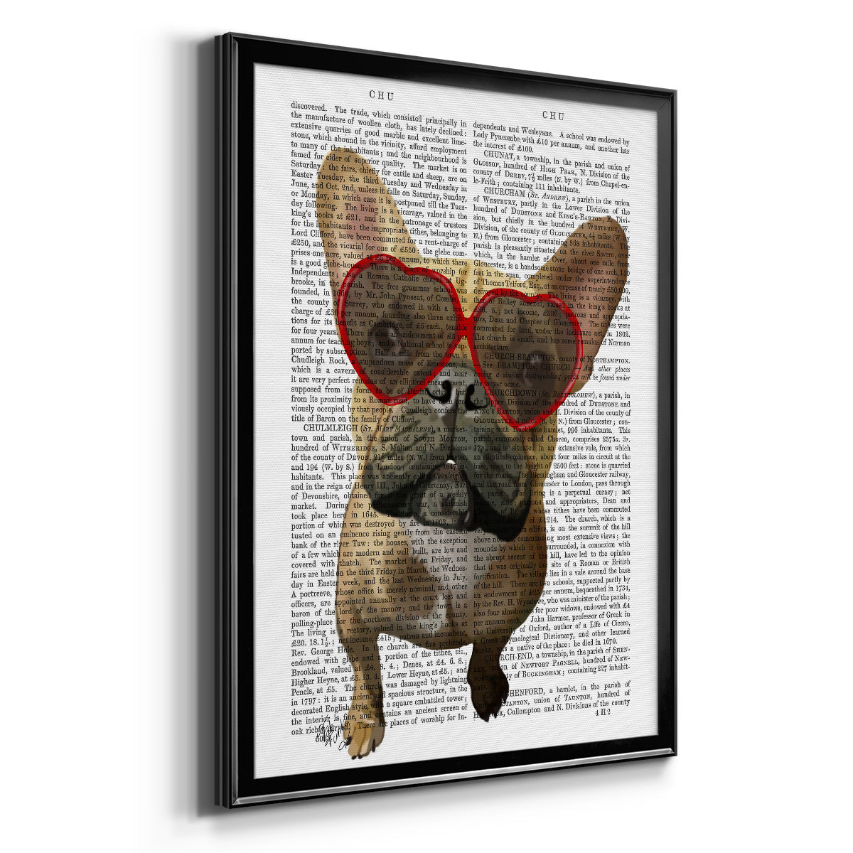 French Bulldog and Heart Glasses Premium Framed Print - Ready to Hang