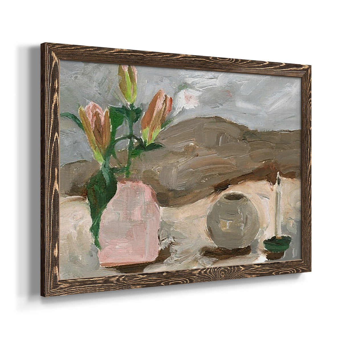 Vase of Pink Flowers V-Premium Framed Canvas - Ready to Hang