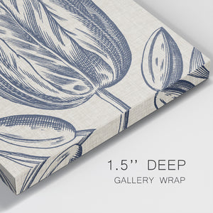Indigo Floral on Linen VI-Premium Gallery Wrapped Canvas - Ready to Hang