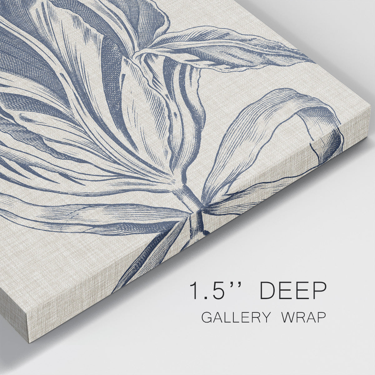 Indigo Floral on Linen I-Premium Gallery Wrapped Canvas - Ready to Hang