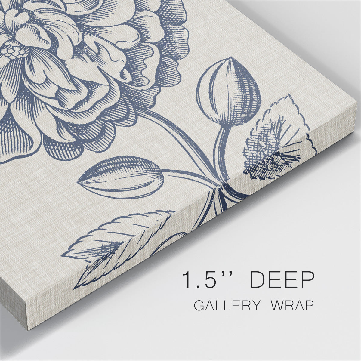 Indigo Floral on Linen III-Premium Gallery Wrapped Canvas - Ready to Hang