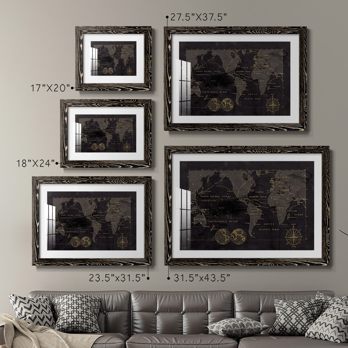 Black Gold Map-Premium Framed Print - Ready to Hang