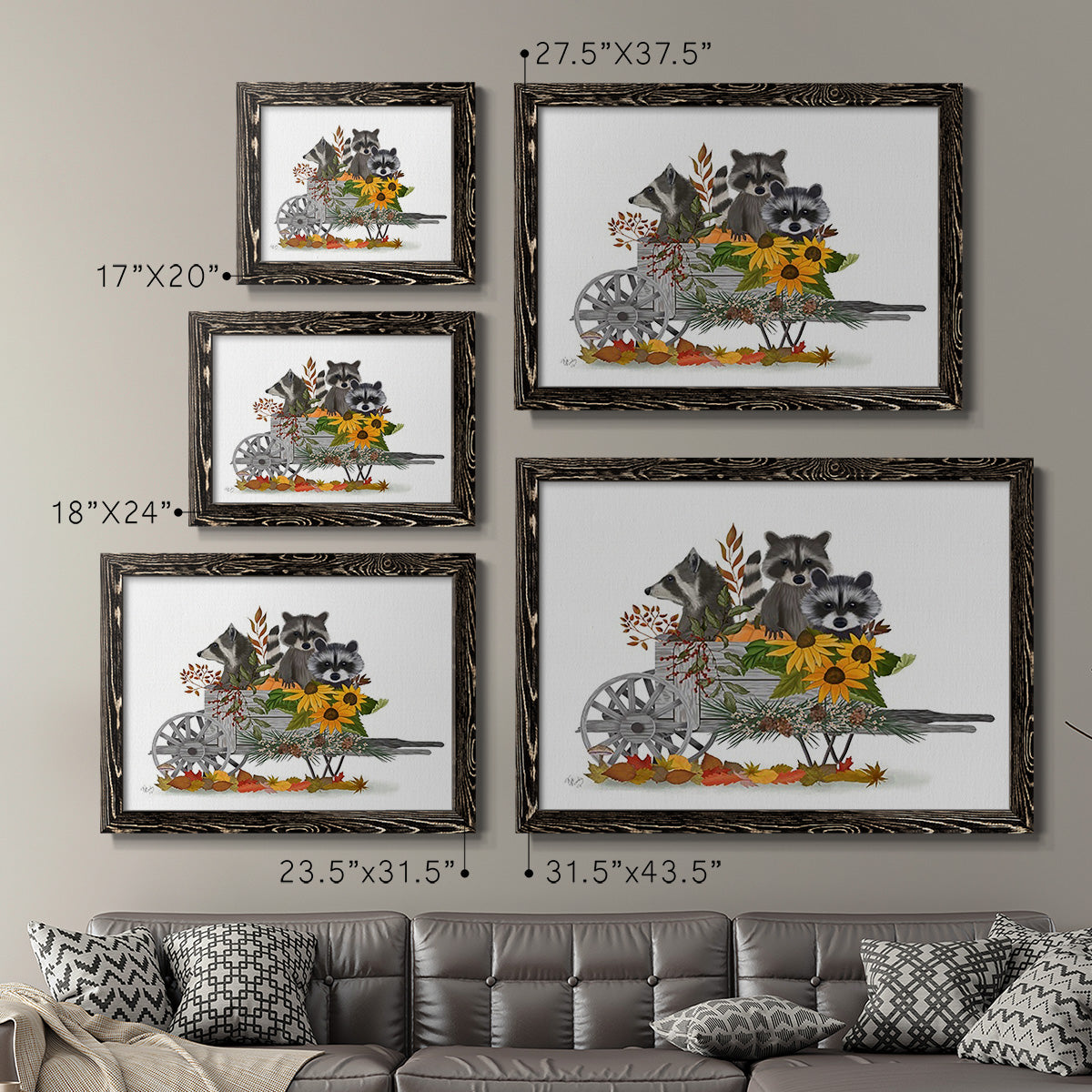 Raccoon Wheelbarrow-Premium Framed Canvas - Ready to Hang