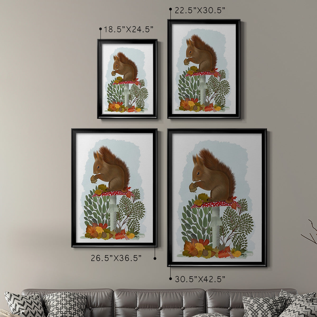 Red Squirrel On Mushroom Premium Framed Print - Ready to Hang