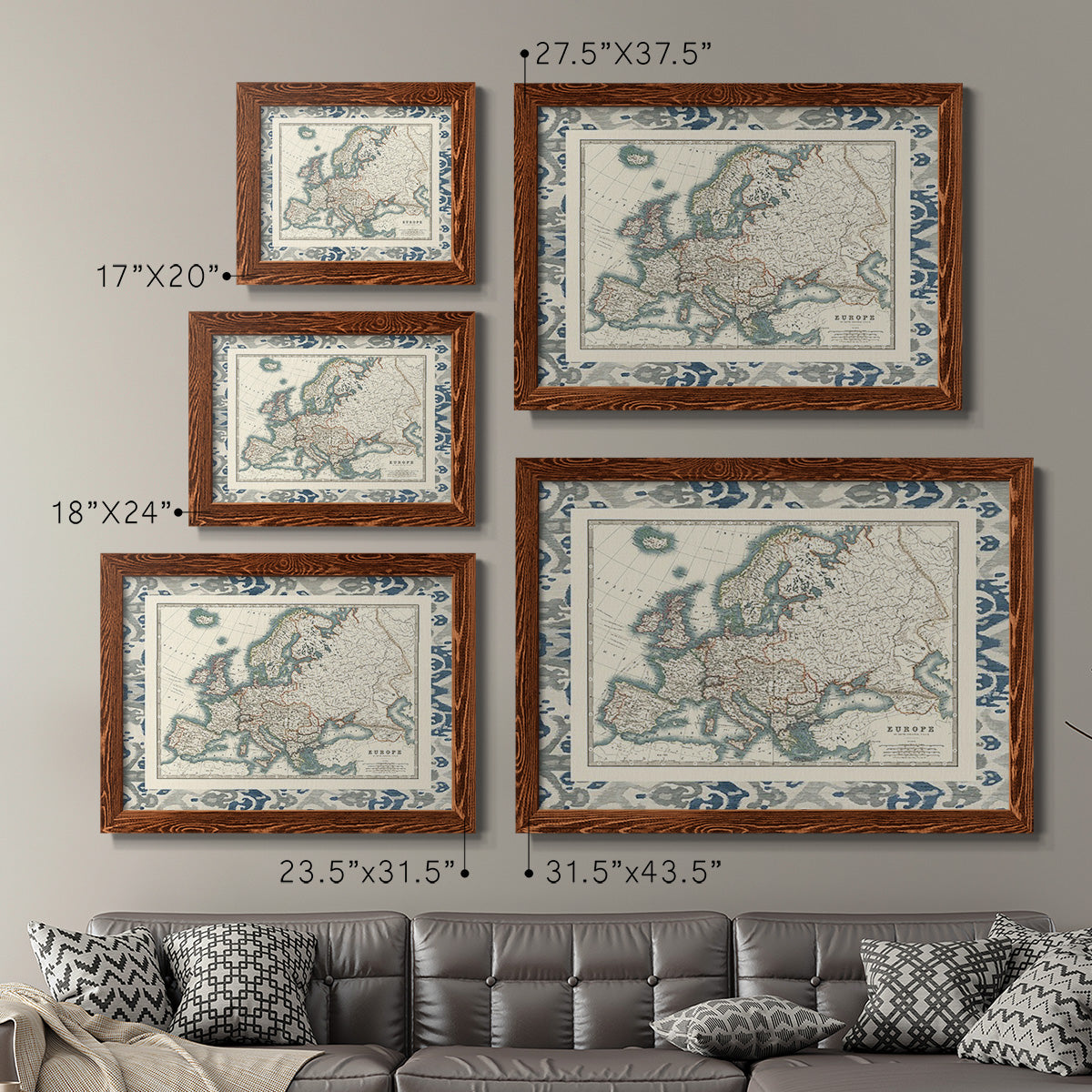 Bordered Map of Europe-Premium Framed Canvas - Ready to Hang