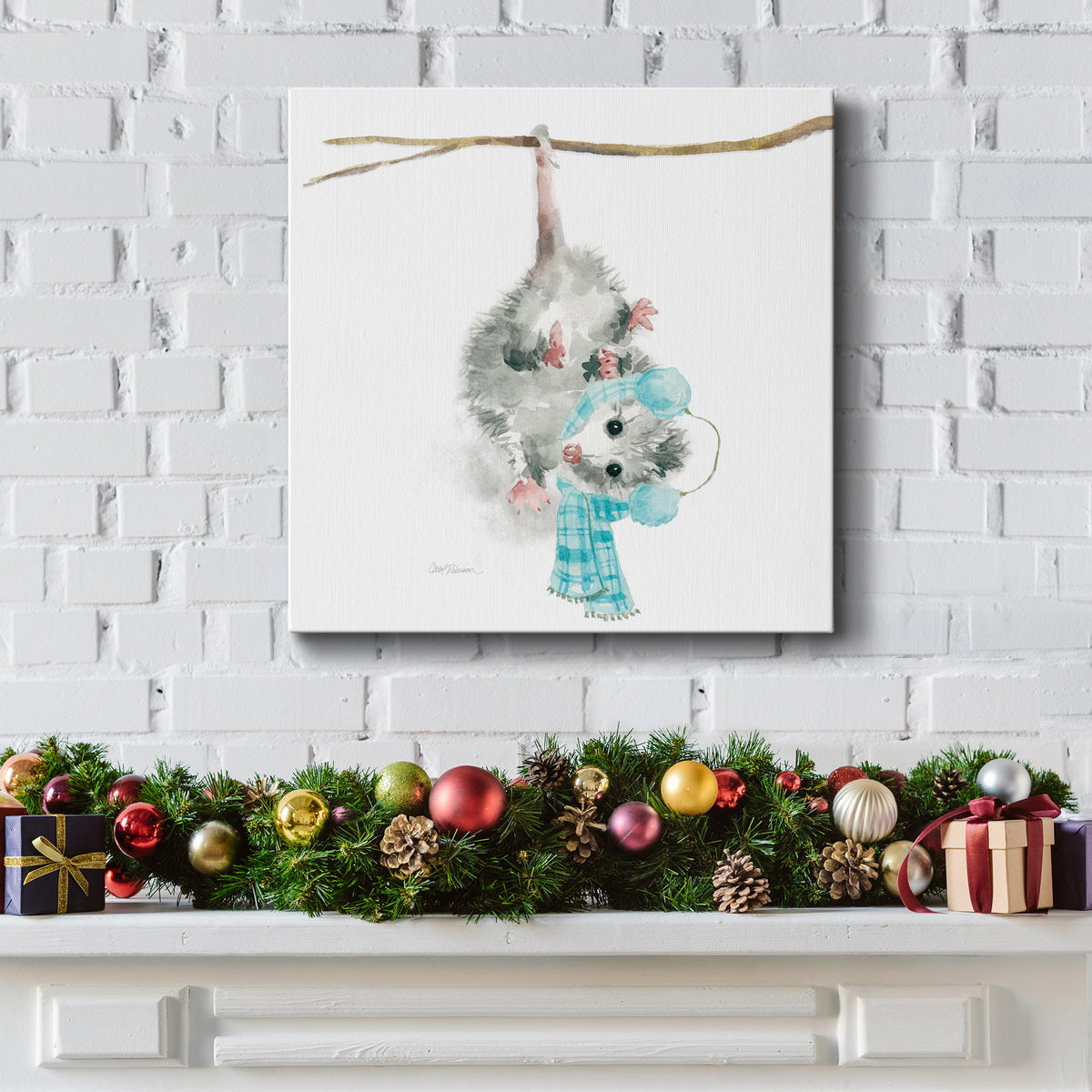 Christmas Critter Possum-Premium Gallery Wrapped Canvas - Ready to Hang