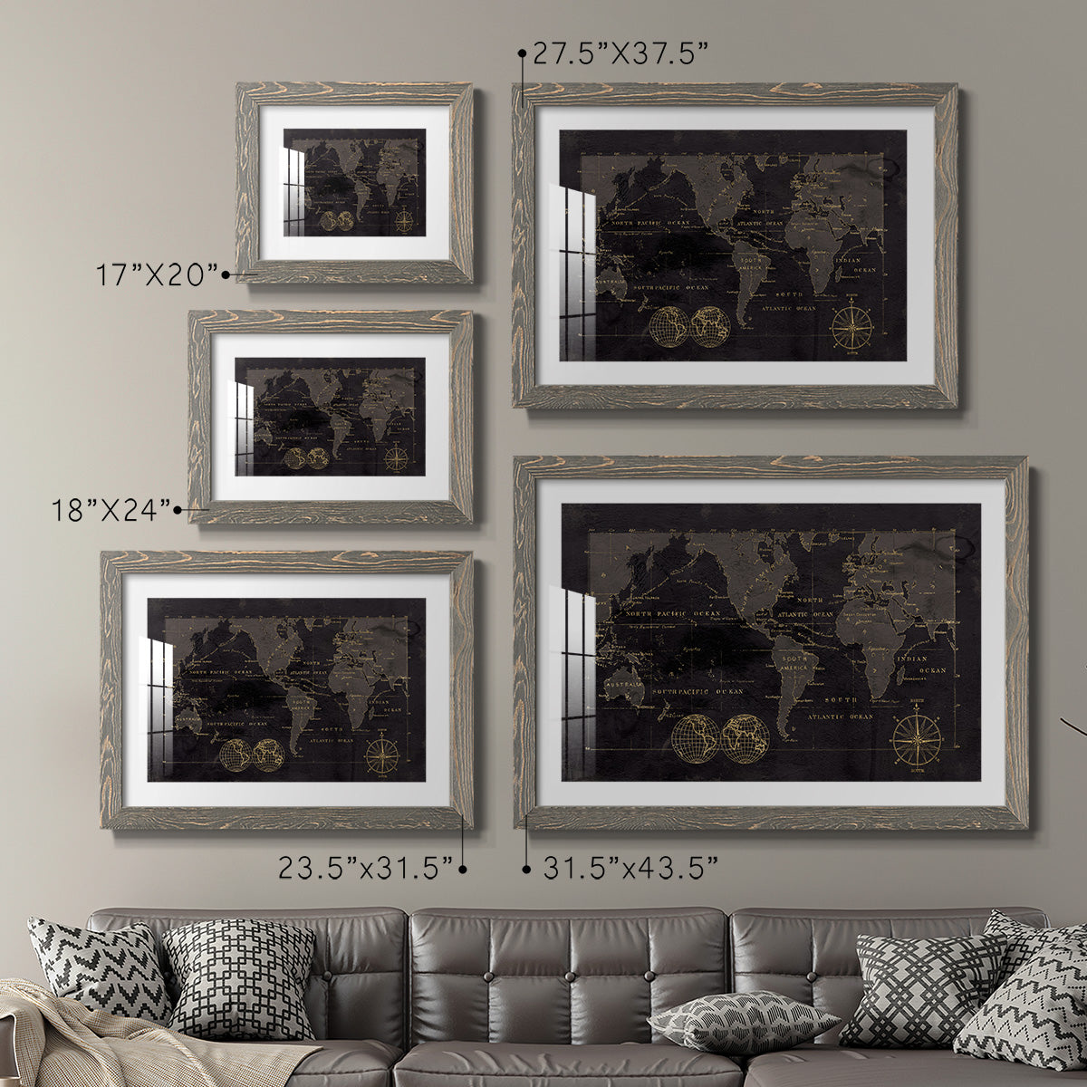 Black Gold Map-Premium Framed Print - Ready to Hang