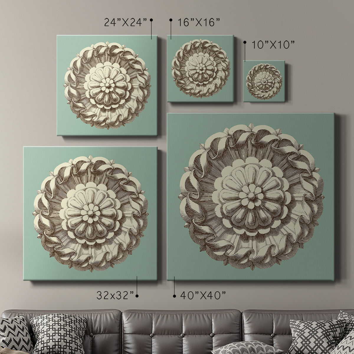 CKd Celadon&Mocha Rosette IV (NC)-Premium Gallery Wrapped Canvas - Ready to Hang