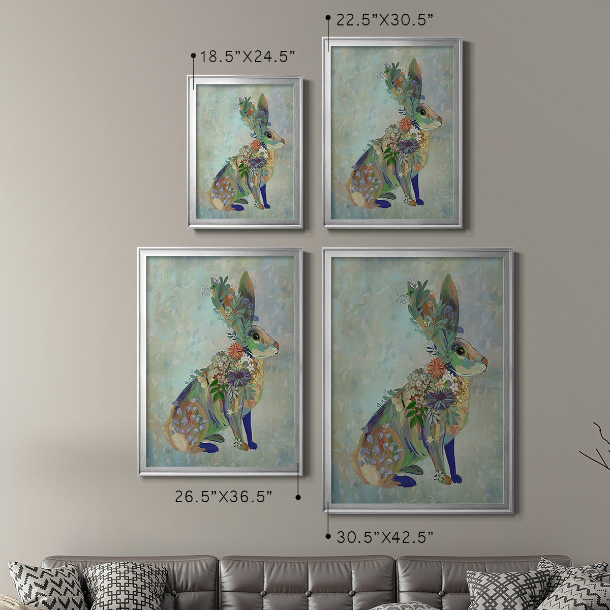 Fantastic Florals Hare, Sitting Premium Framed Print - Ready to Hang